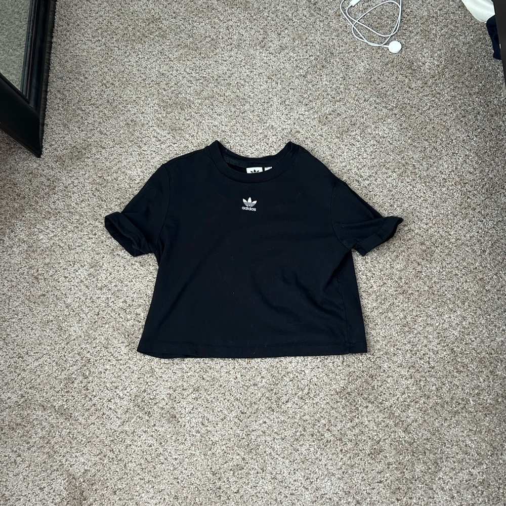 adidas Black Cropped Tee with Trefoil Logo